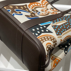 GARDEN PARTY 36 IN MULTICOLOR TOILE H CANVAS DARK BROWN CALFSKIN ABSTRACT GRAPHIC PRINT