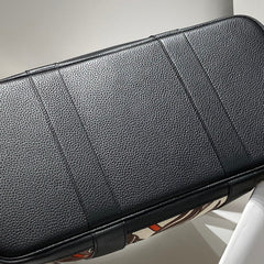 GARDEN PARTY 36 IN BEIGE ORANGE AND BROWN TOILE H CANVAS BLACK CALFSKIN HORSE TOTEM PRINT