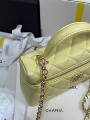 STRASS VANITY QUILTED CASE 19 IN YELLOW CALFSKIN WITH GOLD METALLIC