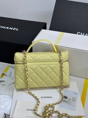 STRASS VANITY QUILTED CASE 19 IN YELLOW CALFSKIN WITH GOLD METALLIC