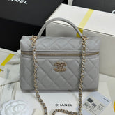STRASS VANITY QUILTED CASE 19 IN GREY CALFSKIN WITH GOLD METALLIC