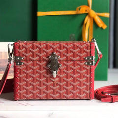 CASSETTE TRUNK BAG 21 IN BURGUNDY RED GOYARDINE CANVAS & CLAMECY COWHIDE