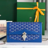 DUCHESSE MARIE-CAROLINE BAG 25 IN SAPPHIRE BLUE GOYARDINE CANVAS AND SMOOTH CALFSKIN