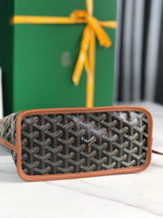 ANJOU MINI BAG 20 IN TAN CALFSKIN AND BLACK GOYARDINE CANVAS