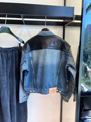 PRADA 25ST LEATHER JACKET WITH DENIM PATCHWORK 321