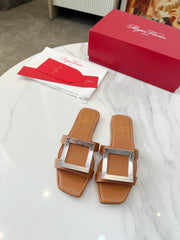 VIV' BY THE SEA MULES IN BRONZE BROWN CALFSKIN SILVER BUCKLE