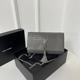 KATE TASSEL 24 CROCODILE PATTERN DARK GREY CALFSKIN