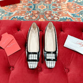 TROMPETTE BALLERINAS IN WHITE TWEED WITH BLACK STRIPES