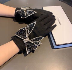GLOVES IN BLACK WOOL WITH RHINSTONES 429247