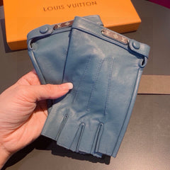 FINGERLESS GLOVES IN BLUE GREEN LAMBSKIN 453647