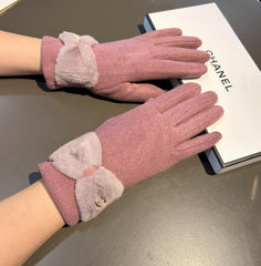 GLOVES IN CREPE PINK WOOL WITH RABBIT FUR 456296