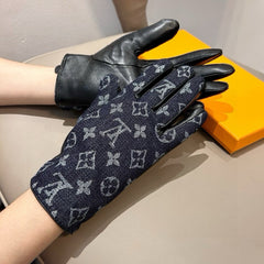 GLOVES IN BLACK MONOGRAM DENIM AND LAMBSKIN 460111