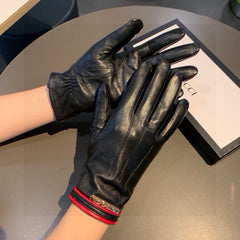GLOVES IN BLACK MIX RED LAMBSKIN AND LAMB FUR LINING 467970