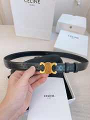 CELINE 25S BELT TRIOMPHE 25MM IN BLACK CALFSKIN DEBOSSED LOGO 563328