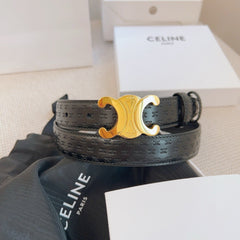 CELINE 25S BELT TRIOMPHE 25MM IN BLACK CALFSKIN DEBOSSED LOGO 563328