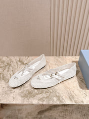 PRADA 25S BALLERINAS BALLET FLATS IN WHITE MESH FABRIC