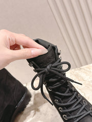 CELINE 25S SHORT MARTIN BOOTS IN BLACK CALFSKIN