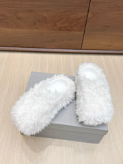 BALENCIAGA 25S MULES IN WHITE FAUX FUR