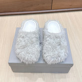 BALENCIAGA 25S MULES IN IVORY WHITE FAUX FUR