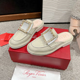VIV' RANGERS MULES IN CREAM PATENT CALFSKIN CRYSTAL BUCKLE