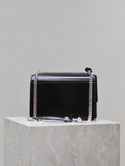 YSL 25S SUNSET MEDIUM 22 IN BLACK SHINY CALFSKIN SILVER HARDWRE