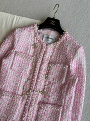 Chanel 25P Cardigan Pink Tweed With Pearl 235893