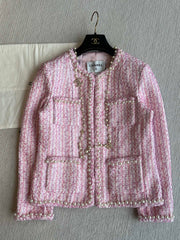 Chanel 25P Cardigan Pink Tweed With Pearl 235893