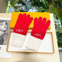 GLOVES IN CHERRY RED MIX WHITE WOOL 458551