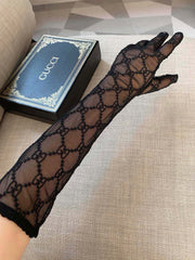 EMBROIDERED LACE MESH GLOVES BLACK 462433