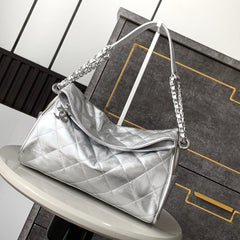 CHANEL 25S HOBO BAG 30 CM IN SILVER LAMBSKIN