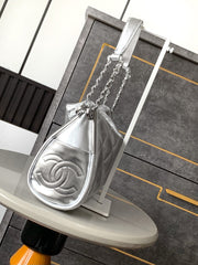 CHANEL 25S HOBO BAG 30 CM IN SILVER LAMBSKIN