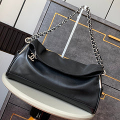 CHANEL 25S HOBO BAG 40 CM IN BLACK SMOOTH CALFSKIN