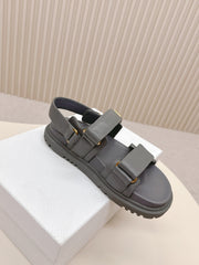 DIOR BACK-STRAP SANDALS 25S IN ASH GRAY CALFSKIN WITH GOLD HARDWARE