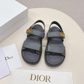 DIOR BACK-STRAP SANDALS 25S IN ASH GRAY CALFSKIN WITH GOLD HARDWARE