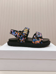 DIOR BACK-STRAP SANDALS 25S IN MULTICOLOR FABRIC AND CALFSKIN WITH GOLD HARDWARE