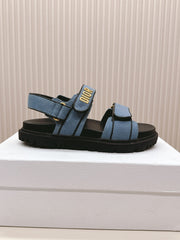DIOR BACK-STRAP SANDALS 25S IN BLUE DENIM AND BLACK CALFSKIN WITH GOLD HARDWARE