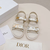 DIOR BACK-STRAP SANDALS 25S IN CREAM WHITE AND GOLD CALFSKIN WITH BUTTERFLY MOTIF