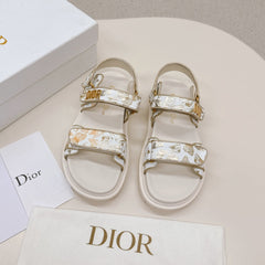 DIOR BACK-STRAP SANDALS 25S IN CREAM WHITE AND GOLD CALFSKIN WITH BUTTERFLY MOTIF