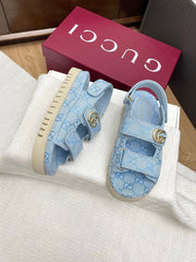 GG CLASSIC SANDALS 25S IN SKY BLUE FABRIC WITH GOLD HARDWARE
