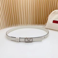 Vlogo Buckle Water Wave Silver Copper Glossy White Leather 20mm Belt