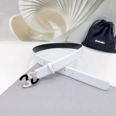 CC BELT 30 MM BLACK MIX WHITE CALFSKIN WITH METAL LOGO