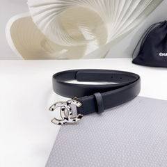 CC 30MM BELT IN BLACK SHINNY CALFSKIN WHITE LOGO