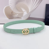 CC 30MM BELT IN GREEN MINT CALFSKIN GOLD HARDWARE ATTACH PEARLS