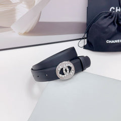 CC 30MM BELT IN BLACK CALFSKIN SILVER HARDWARE ATTACH PEARLS