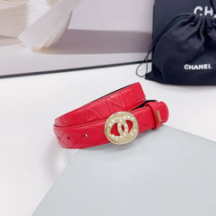 CC 30MM BELT IN CHERRY RED CALFSKIN GOLD HARDWARE ATTACH PEARLS