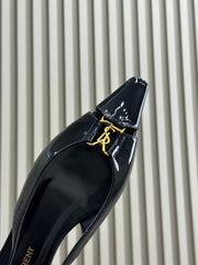 SL BABYLONE SLINGBACK FLAT BLACK POLISHED CALFSKIN
