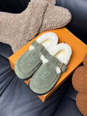 COLORADO COMFORT MARY JANE IN BASIL GREEN SUEDE AND SHEARLING LINING