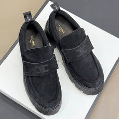 CELINE 25S SERIN CHUNKY LOAFERS 50MM IN BLACK SUEDE