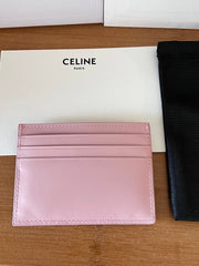 CELINE 25S CARD HOLDER WITH TRIOMPHE LOGO 11 IN PINK GLOSSY CALFSKIN