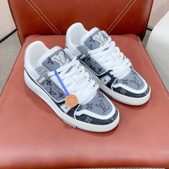 LV TRAINER SNEAKER IN DOVE GRAY MONOGRAM DENIM